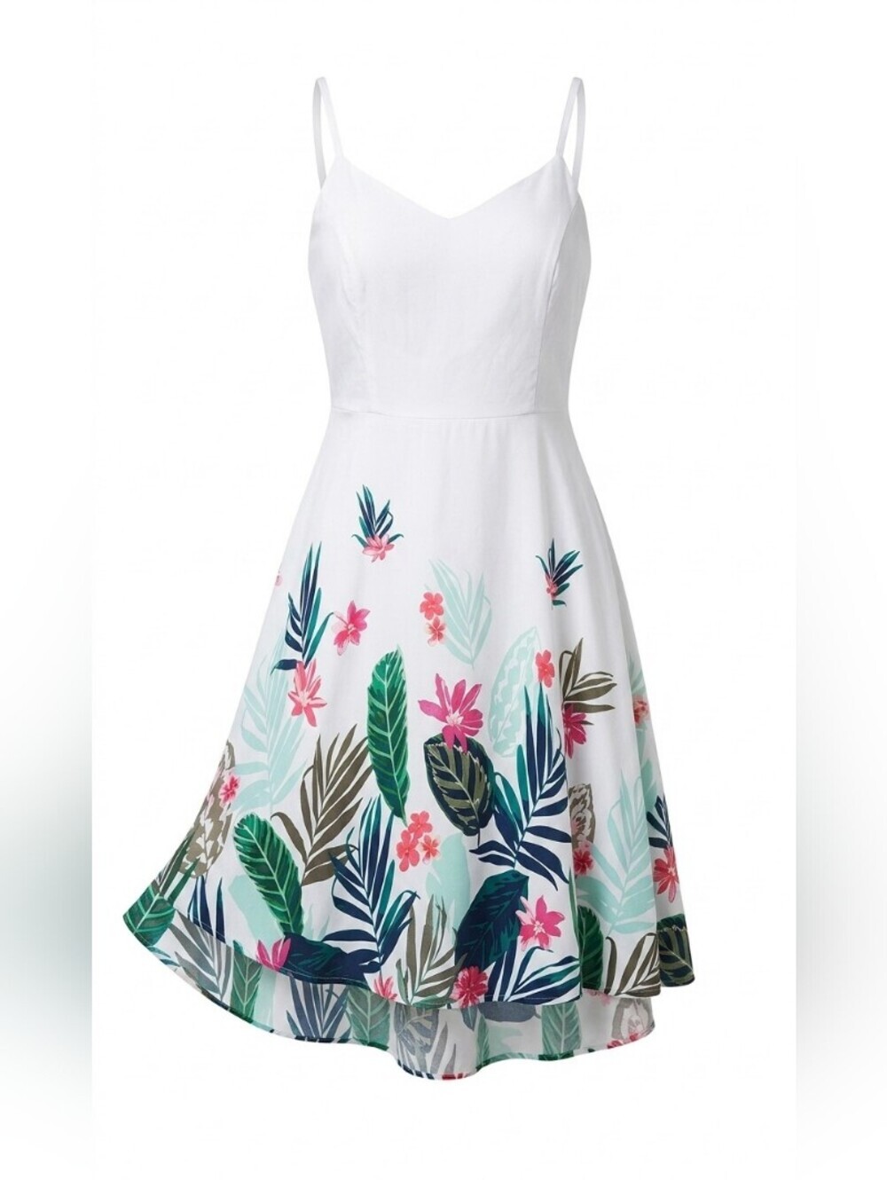 🆕 White Floral White Colourful Tropical Strapless Sundress